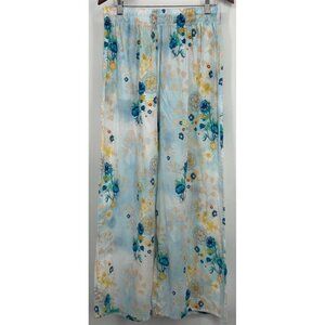 Vilebrequin Womens Soft Blue Floral Wide Leg Pants Large NEW 100% Cotton Flowy